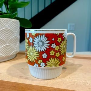 1960s mid century modern orange yellow floral vintage mug / cup - porcelain